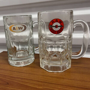 Pair of Vintage A&W Root Beer Glass Mugs – Heavy Retro Drinkware Set